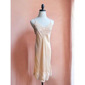 30s vintage pink silk slip dress embroidered bias cut lingerie 1920s